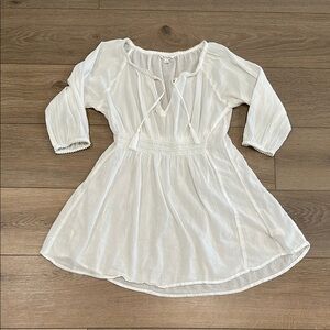 ATHLETA White Calico Tunic V Neck Tassel Swim Beach Coverup Pullover Top Size XS